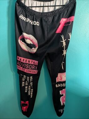 Graphic Image Black Joggers with Pink Graphic Prints